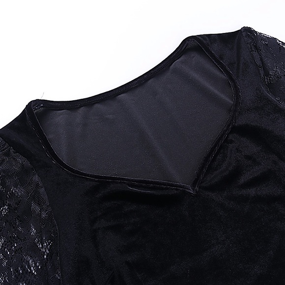 Black velvet long flare sleeve v-neck top - Picture 9 of 12